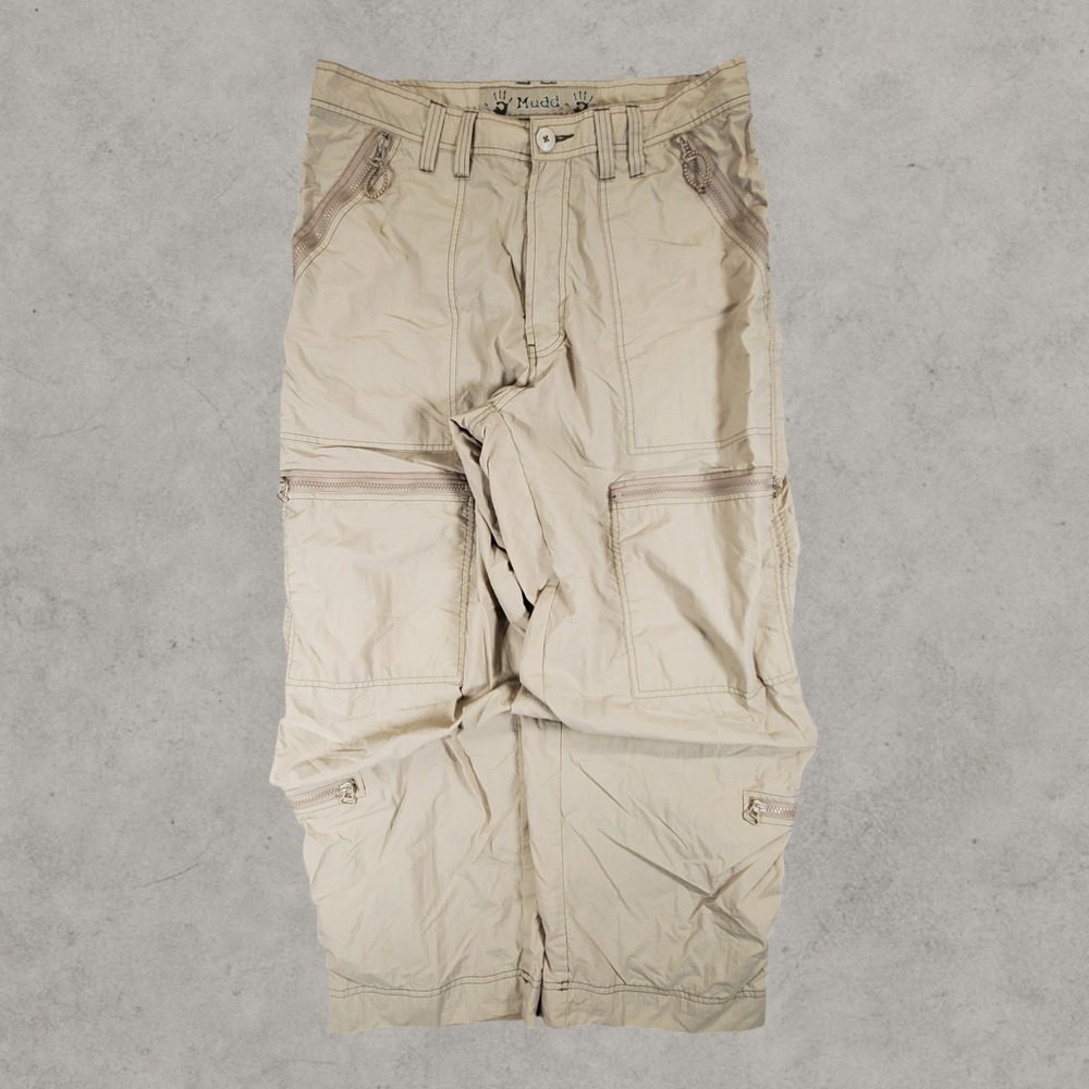 Mudd Cargo Pants Mens 34x30 Tan Nylon Multi-Pocket Gorpcore Y2K Utility Wide Leg